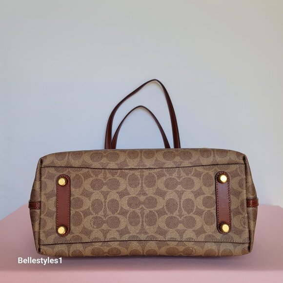 COACH Taylor Signature Logo Canvas Tote with C Dangle Charm-Tan Rust color ⭐ - Picture 7 of 16